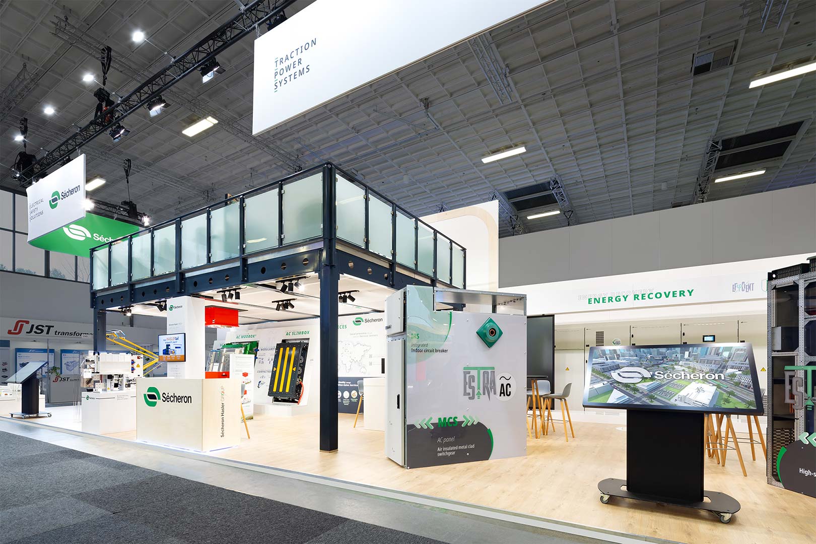 Two-storey Booth Secheron at InnoTrans Berlin. Designed and build by Eldee Expo Experts.